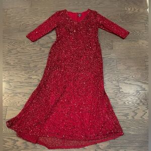 Adrianna Papell Red V-Neck Sequin Gown Size 16W
